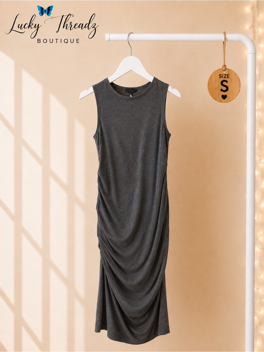 A Pea in the Pod Gray Ruched Sleeveless Maternity Dress S